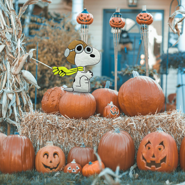 The Holiday Aisle Peanuts Snoopy Flying Ace Pumpkin Garden Stake